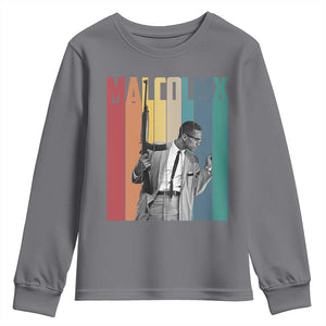 Malcolm X Youth Sweatshirt Retro Portrait Black Empowerment Heritage Gift TS12 Charcoal Print Your Wear