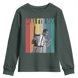 Malcolm X Youth Sweatshirt Retro Portrait Black Empowerment Heritage Gift TS12 Dark Forest Green Print Your Wear