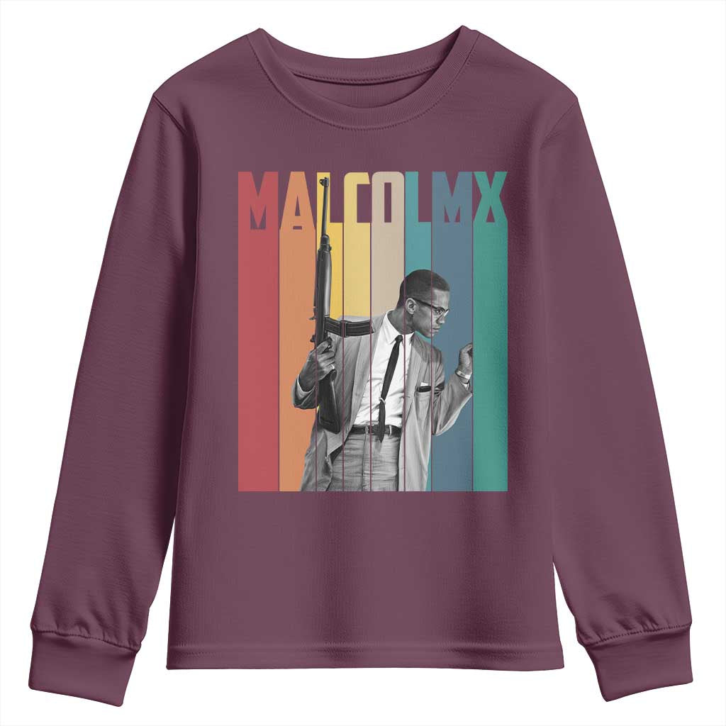 Malcolm X Youth Sweatshirt Retro Portrait Black Empowerment Heritage Gift TS12 Maroon Print Your Wear