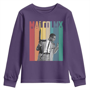 Malcolm X Youth Sweatshirt Retro Portrait Black Empowerment Heritage Gift TS12 Purple Print Your Wear