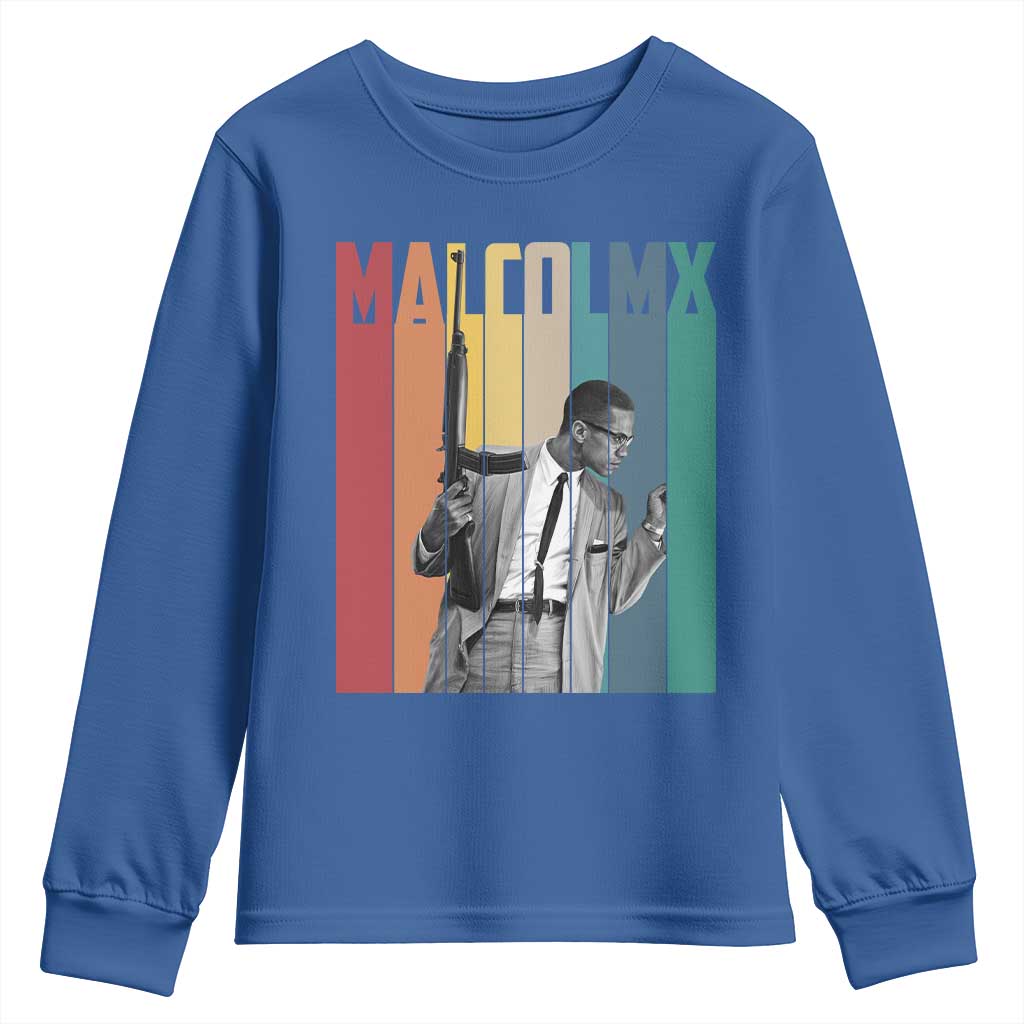 Malcolm X Youth Sweatshirt Retro Portrait Black Empowerment Heritage Gift TS12 Royal Blue Print Your Wear