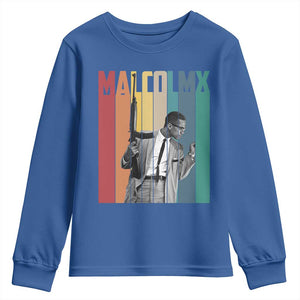 Malcolm X Youth Sweatshirt Retro Portrait Black Empowerment Heritage Gift TS12 Royal Blue Print Your Wear