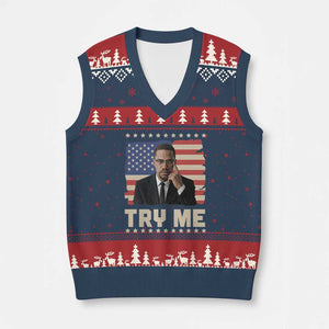 Malcolm X Try Me V-Neck Knit Sweater Vest African American Pride Gift TS12 Navy Red Print Your Wear