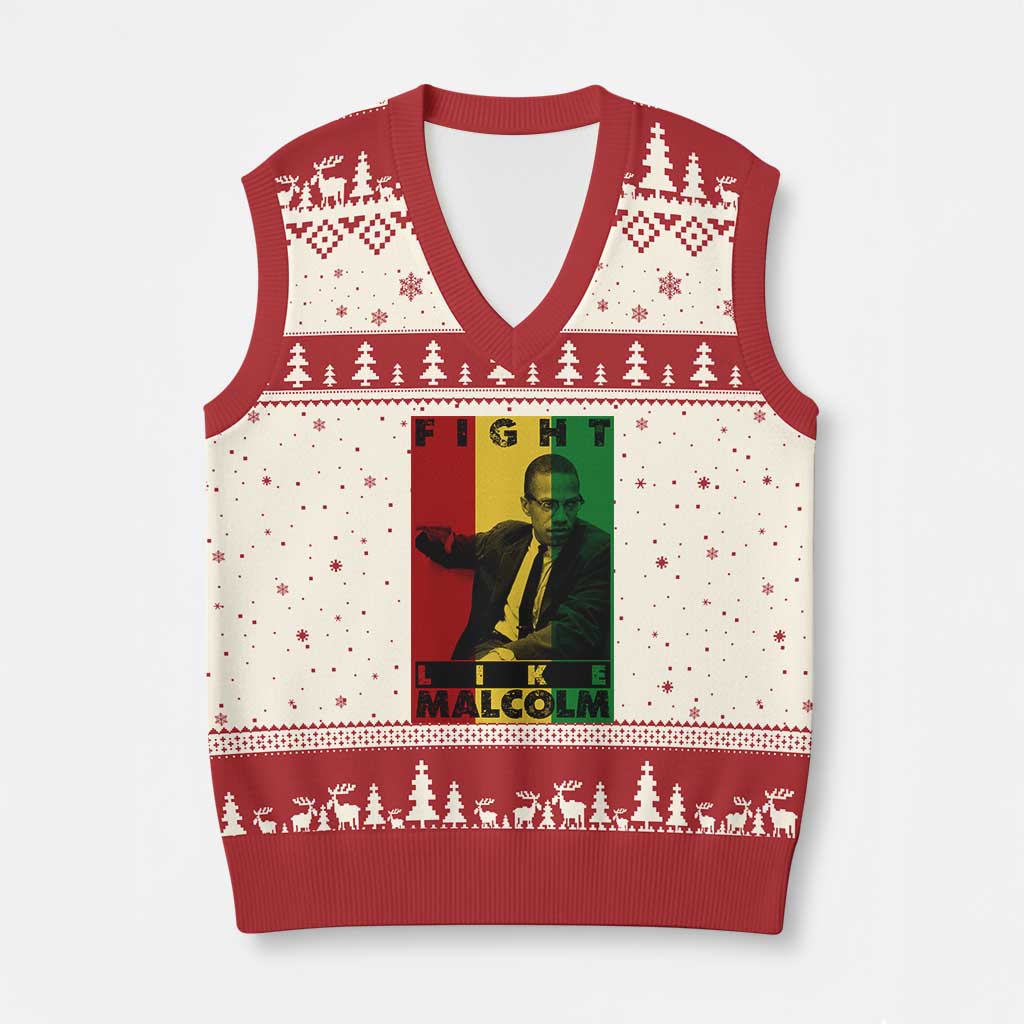 Fight Like Malcolm X V-Neck Knit Sweater Vest African American Pride Gift TS12 Beige Red Print Your Wear