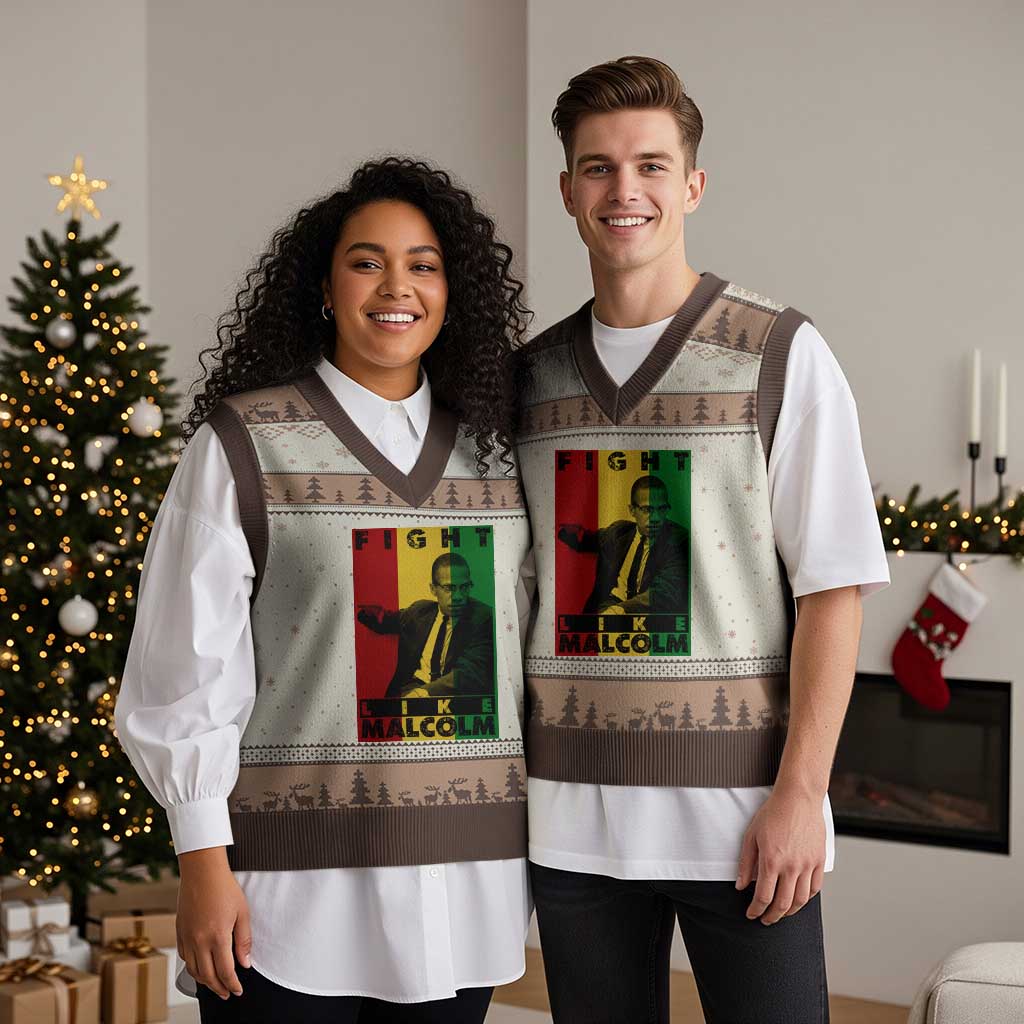 Fight Like Malcolm X V-Neck Knit Sweater Vest African American Pride Gift TS12 Mocha Mousse Print Your Wear