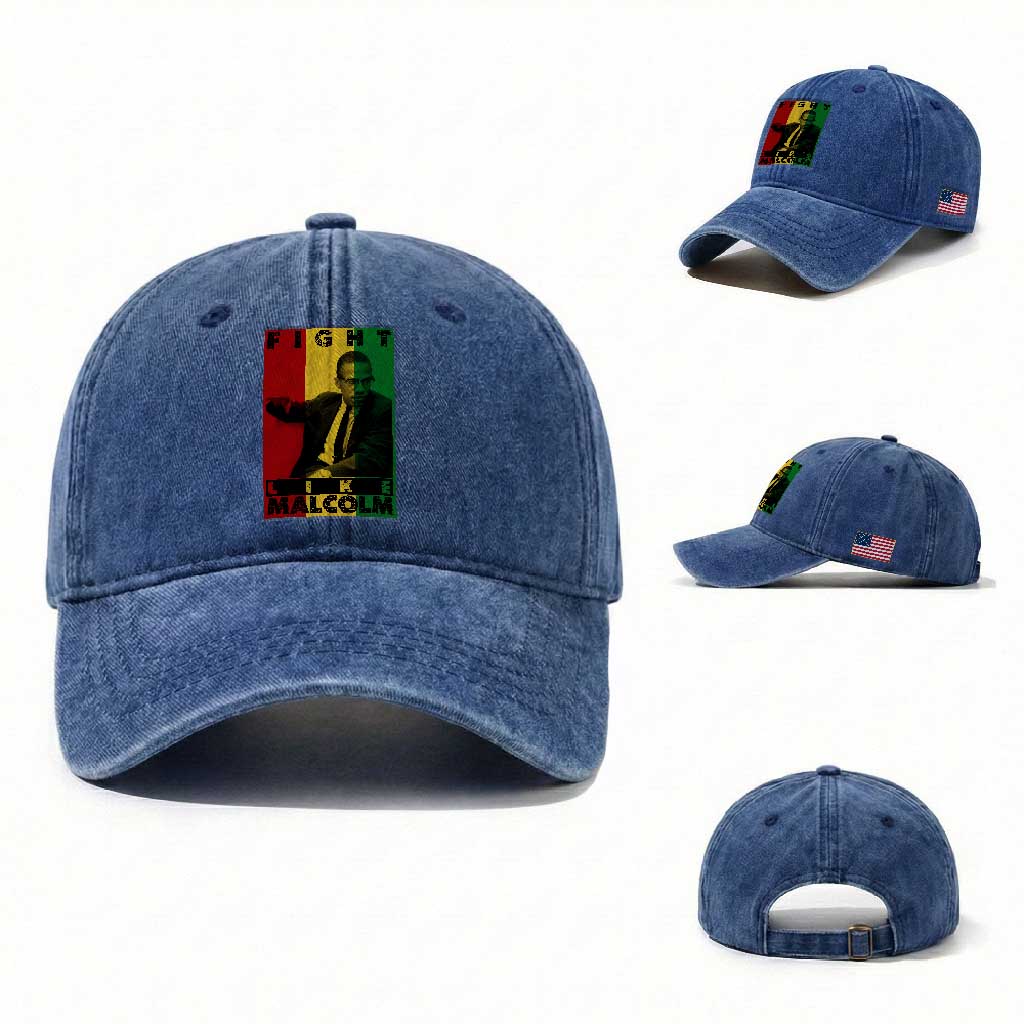 Fight Like Malcolm X Washed Cotton Baseball Cap African American Pride Gift TS12 Washed Cap Universal Fit Royal Blue Print Your Wear