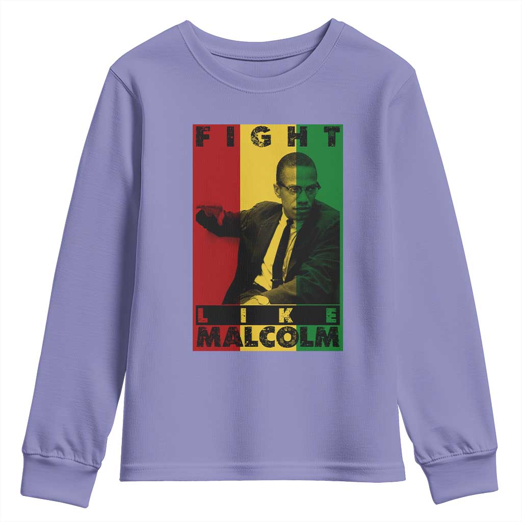 Fight Like Malcolm X Youth Sweatshirt African American Pride Gift TS12 Violet Print Your Wear