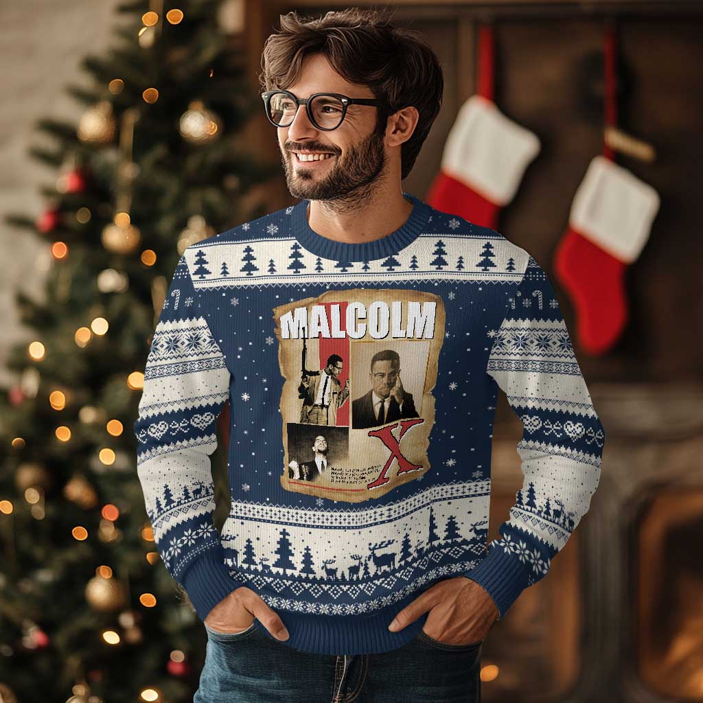 Malcolm X Quote Ugly Christmas Sweater Nobody Can Give You Freedom Take It TS12 Navy Beige Print Your Wear