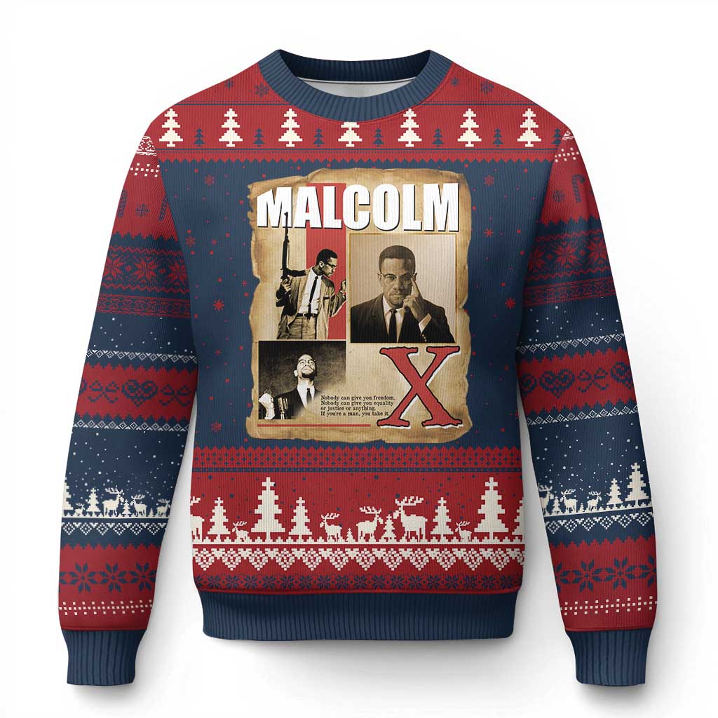 Malcolm X Quote Ugly Christmas Sweater Nobody Can Give You Freedom Take It TS12 Navy Red Print Your Wear