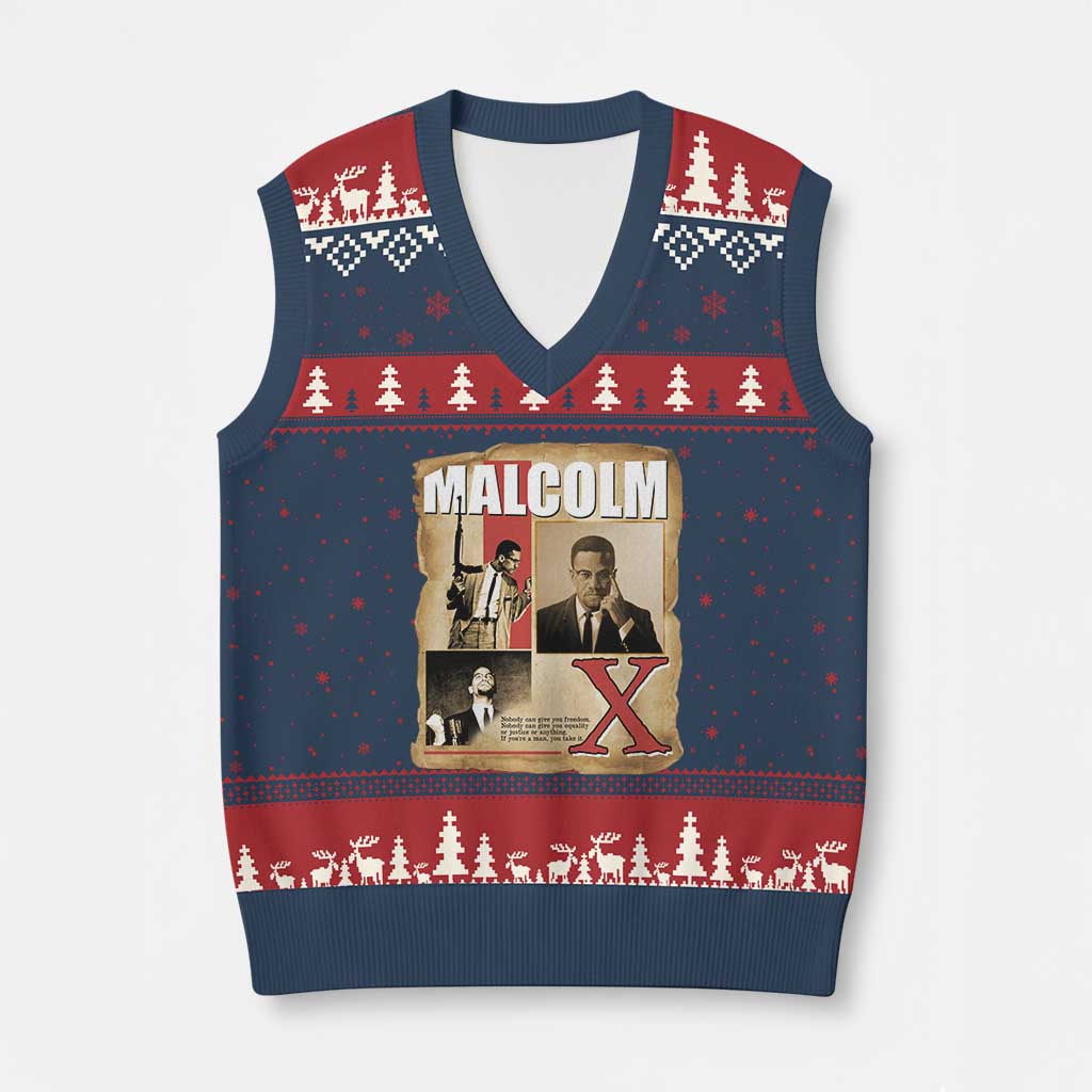 Malcolm X Quote V-Neck Knit Sweater Vest Nobody Can Give You Freedom Take It TS12 Navy Red Print Your Wear