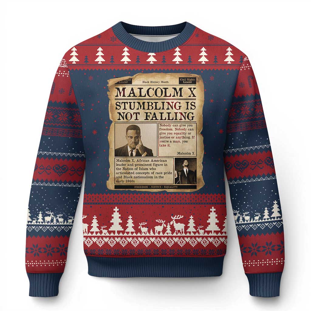 Malcolm X Ugly Christmas Sweater Stumbling Is Not Falling Civil Rights Leader TS12 Navy Red Print Your Wear