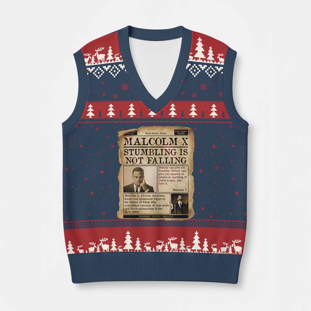 Malcolm X V-Neck Knit Sweater Vest Stumbling Is Not Falling Civil Rights Leader TS12 Navy Red Print Your Wear