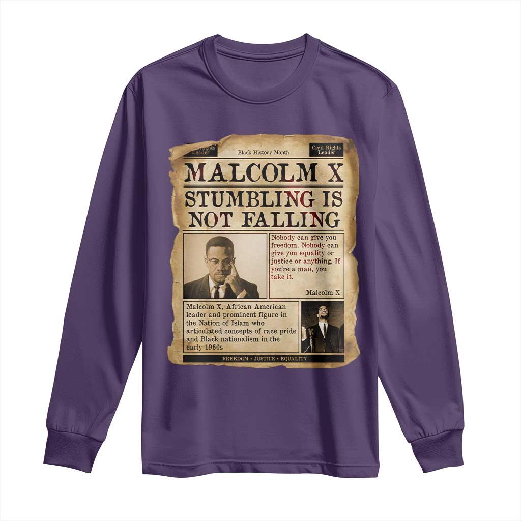 Malcolm X Long Sleeve Shirt Stumbling Is Not Falling Civil Rights Leader TS12 Purple Print Your Wear