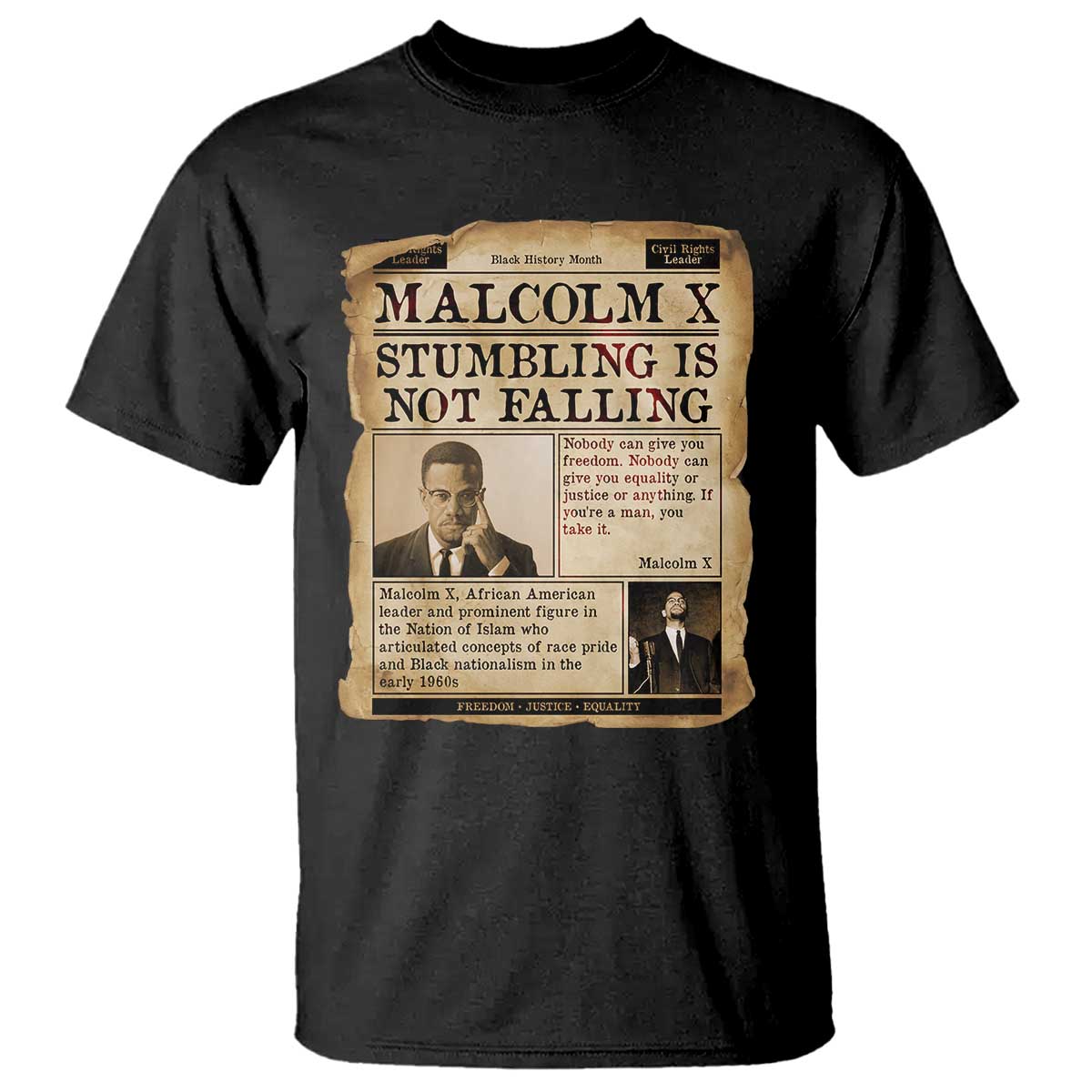 Malcolm X T Shirt Stumbling Is Not Falling Civil Rights Leader TS12 Black Print Your Wear