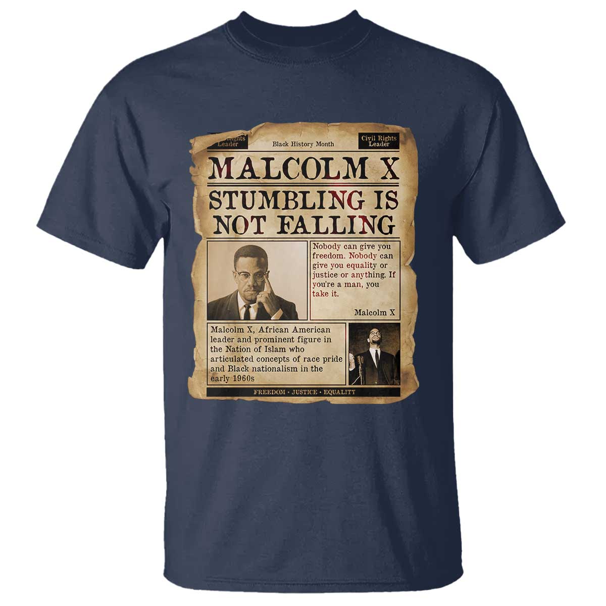 Malcolm X T Shirt Stumbling Is Not Falling Civil Rights Leader TS12 Navy Print Your Wear