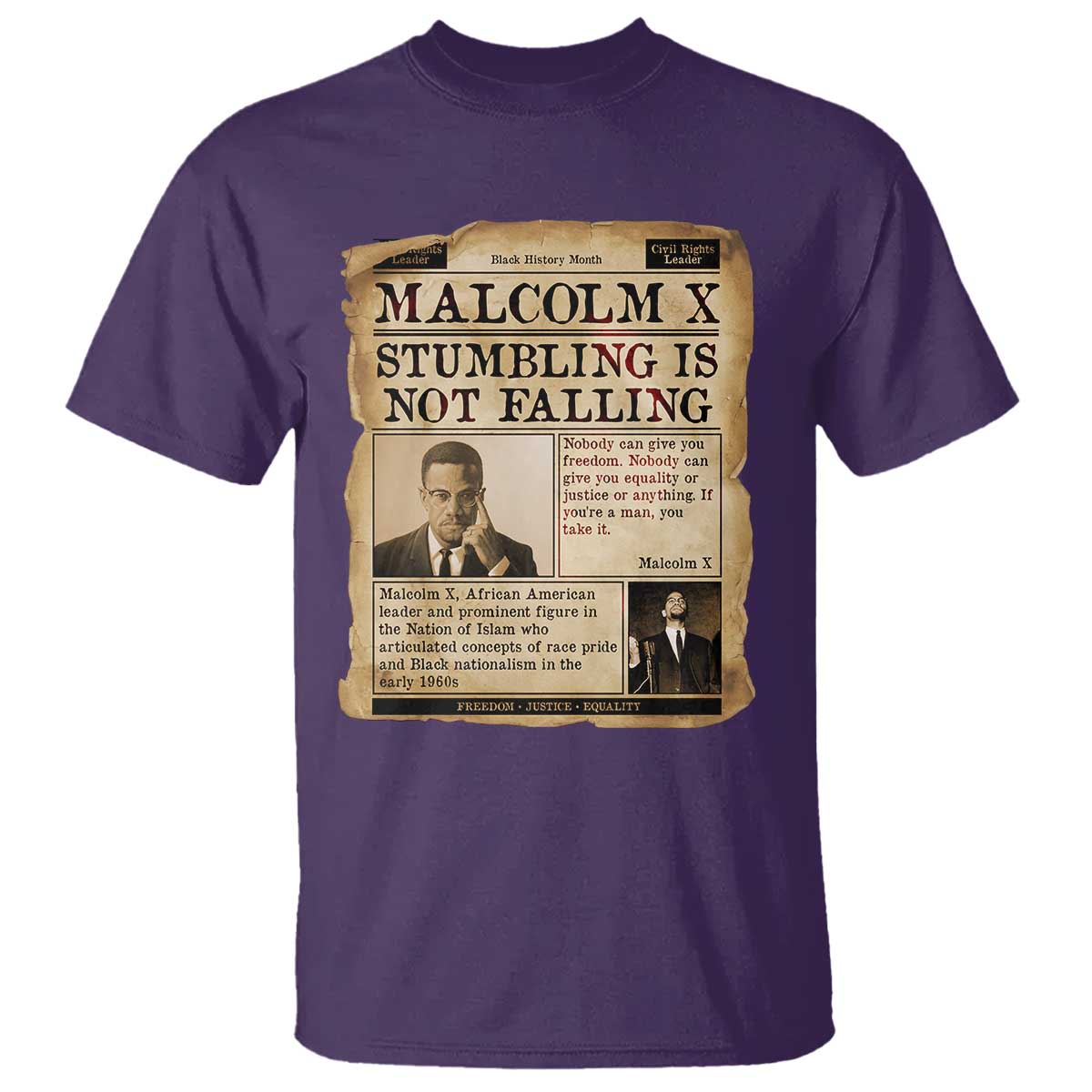 Malcolm X T Shirt Stumbling Is Not Falling Civil Rights Leader TS12 Purple Print Your Wear