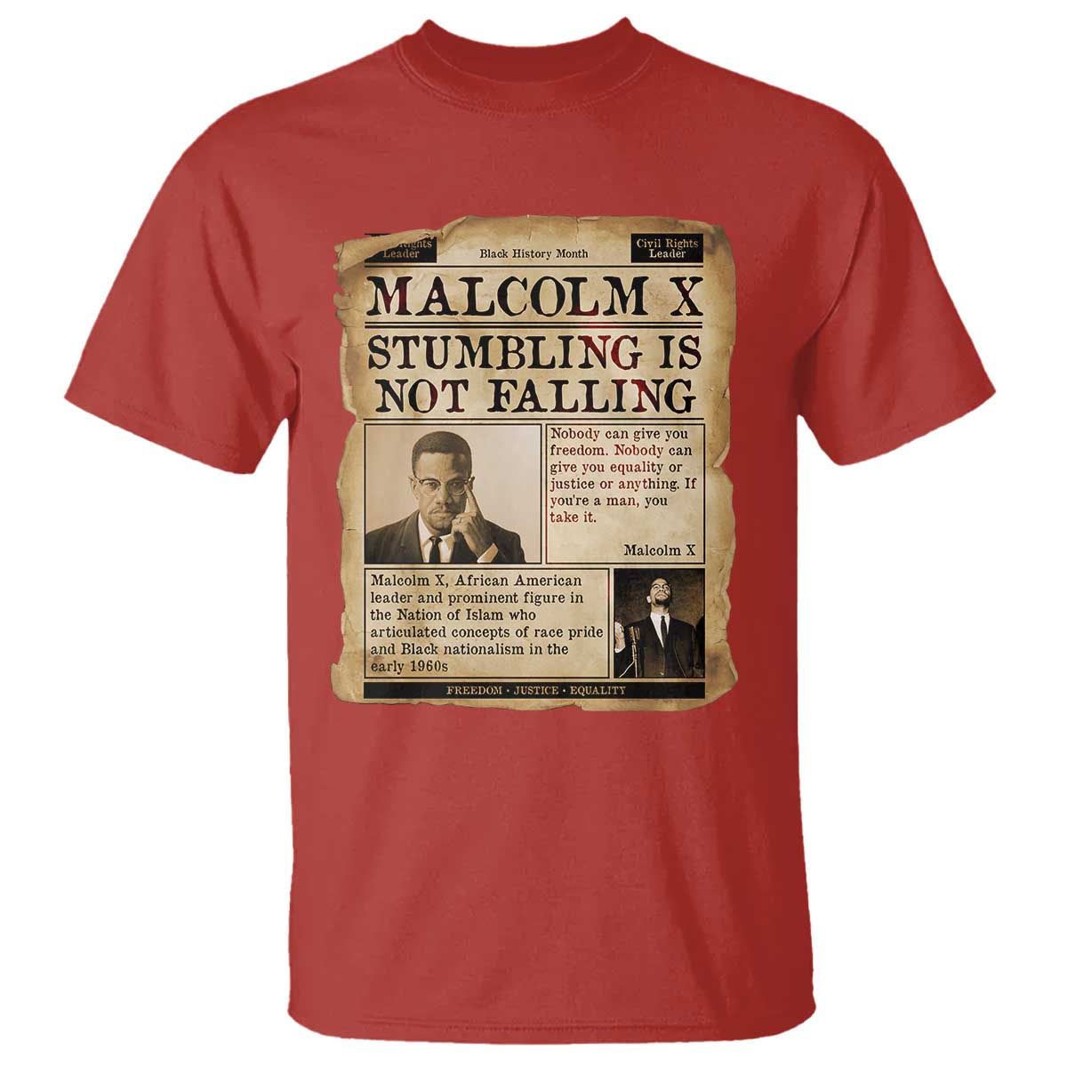 Malcolm X T Shirt Stumbling Is Not Falling Civil Rights Leader TS12 Red Print Your Wear