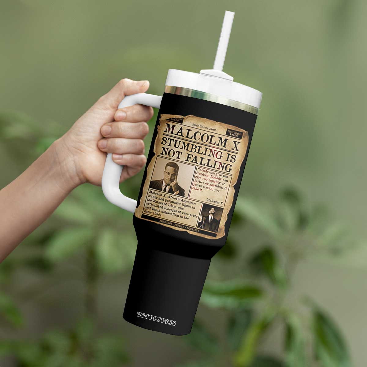 Malcolm X Tumbler With Handle Stumbling Is Not Falling Civil Rights Leader TS12 Print Your Wear