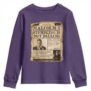 Malcolm X Youth Sweatshirt Stumbling Is Not Falling Civil Rights Leader TS12 Purple Print Your Wear