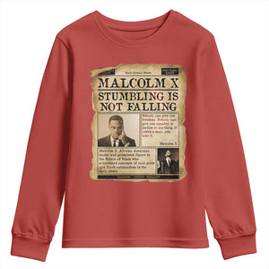 Malcolm X Youth Sweatshirt Stumbling Is Not Falling Civil Rights Leader TS12 Red Print Your Wear