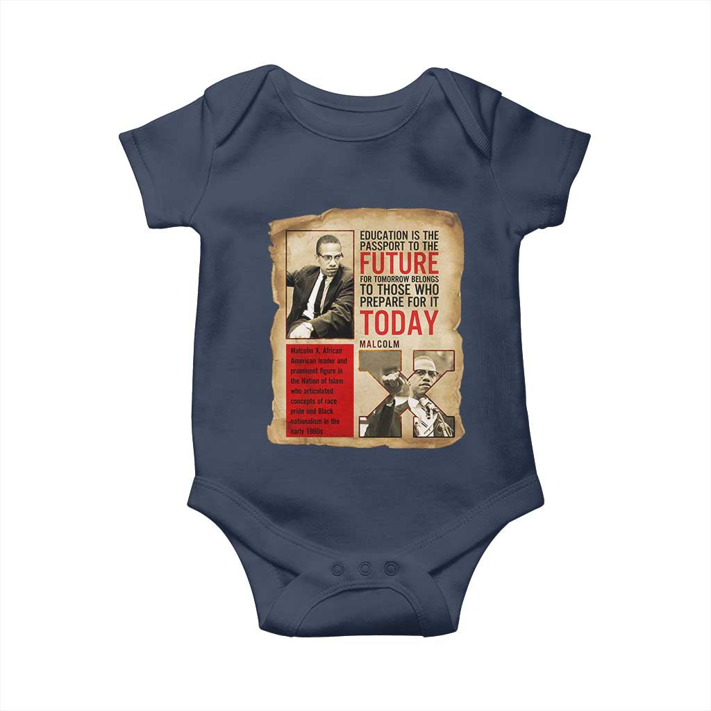 Education Is The Passport To The Future Malcolm X Wisdom Baby Onesie TS12 Navy Print Your Wear