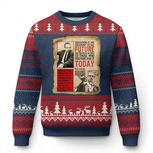 Education Is The Passport To The Future Malcolm X Wisdom Ugly Christmas Sweater TS12 Navy Red Print Your Wear