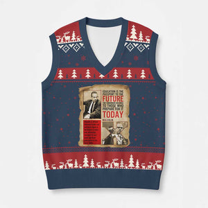 Education Is The Passport To The Future Malcolm X Wisdom V-Neck Knit Sweater Vest TS12 Navy Red Print Your Wear