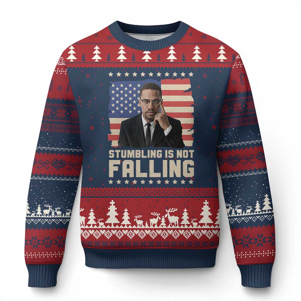 African American Pride Gift Ugly Christmas Sweater Malcolm X TS12 Navy Red Print Your Wear