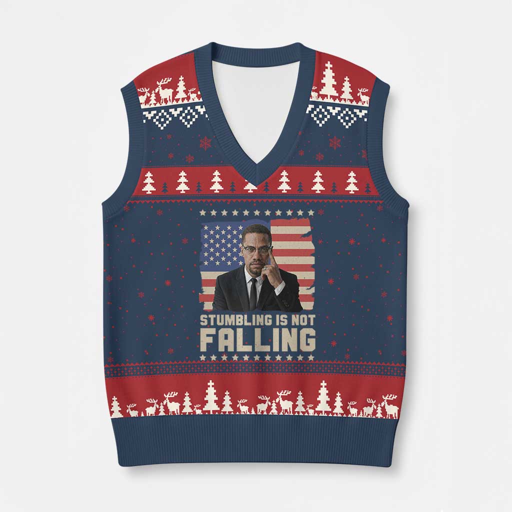 African American Pride Gift V-Neck Knit Sweater Vest Malcolm X TS12 Navy Red Print Your Wear