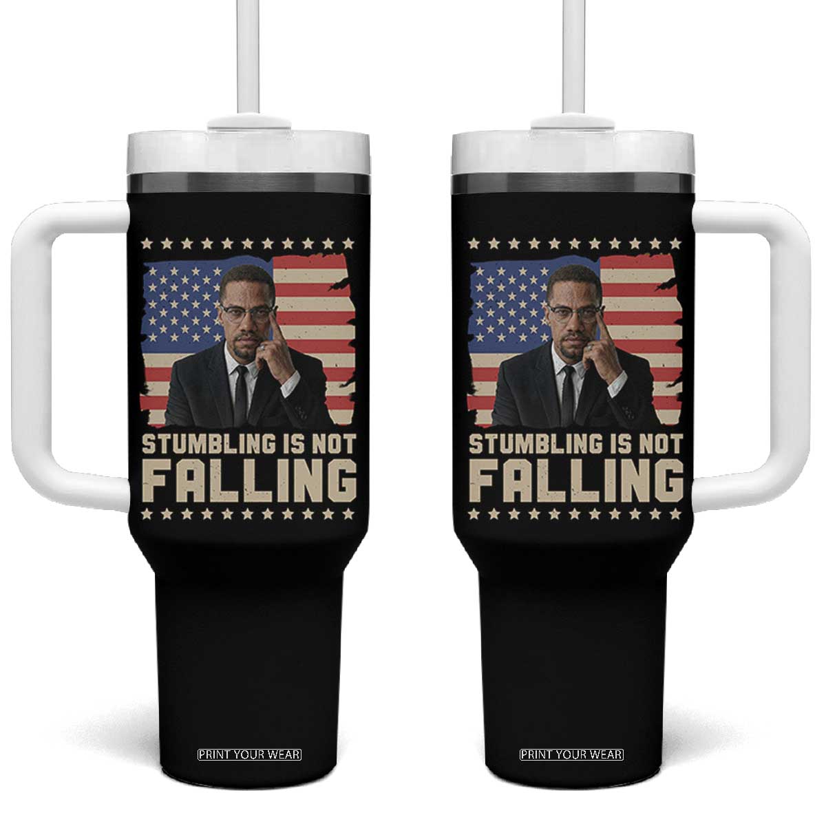 African American Pride Gift Tumbler With Handle Malcolm X TS12 One Size: 40 oz Black Print Your Wear