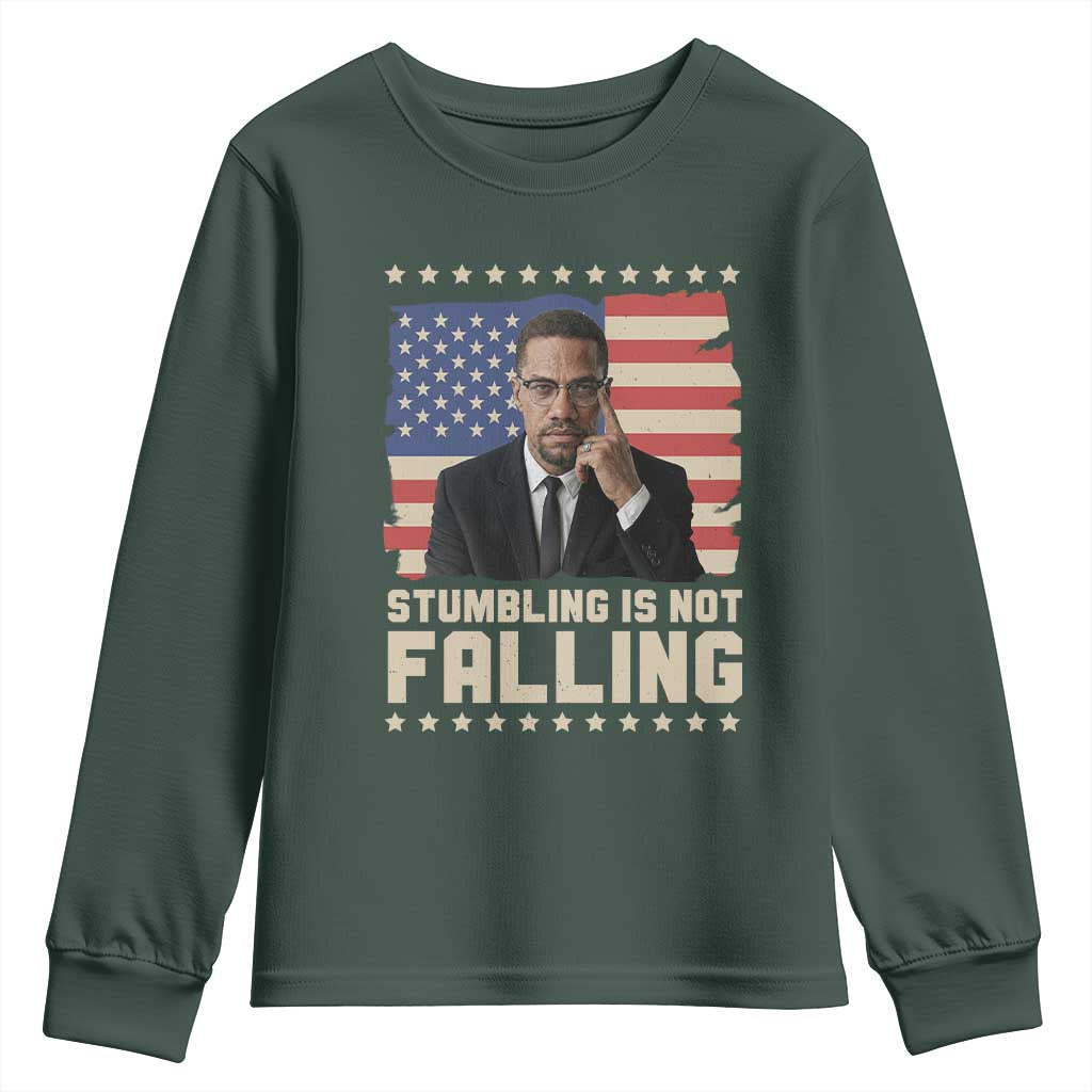African American Pride Gift Youth Sweatshirt Malcolm X TS12 Dark Forest Green Print Your Wear
