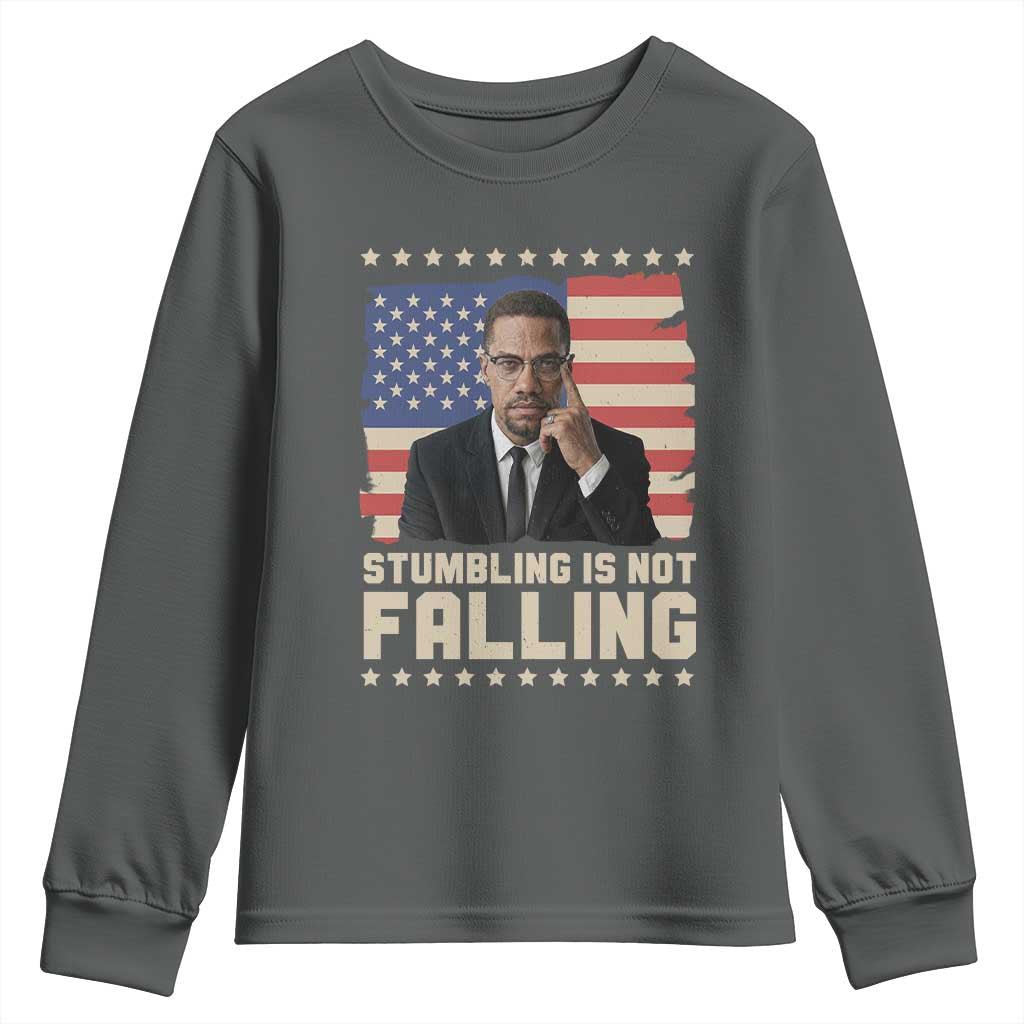 African American Pride Gift Youth Sweatshirt Malcolm X TS12 Dark Heather Print Your Wear