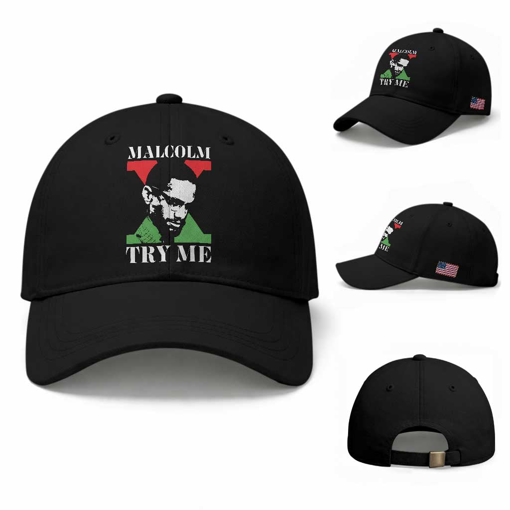 Malcolm X Try Me Baseball Cap American Civil Rights Leader Quote TS12 Baseball Cap Universal Fit Black Print Your Wear