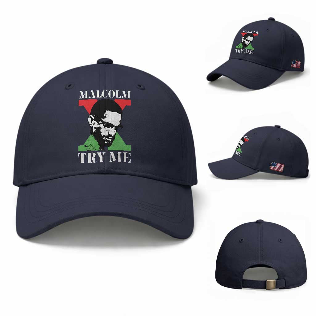 Malcolm X Try Me Baseball Cap American Civil Rights Leader Quote TS12 Baseball Cap Universal Fit Navy Print Your Wear