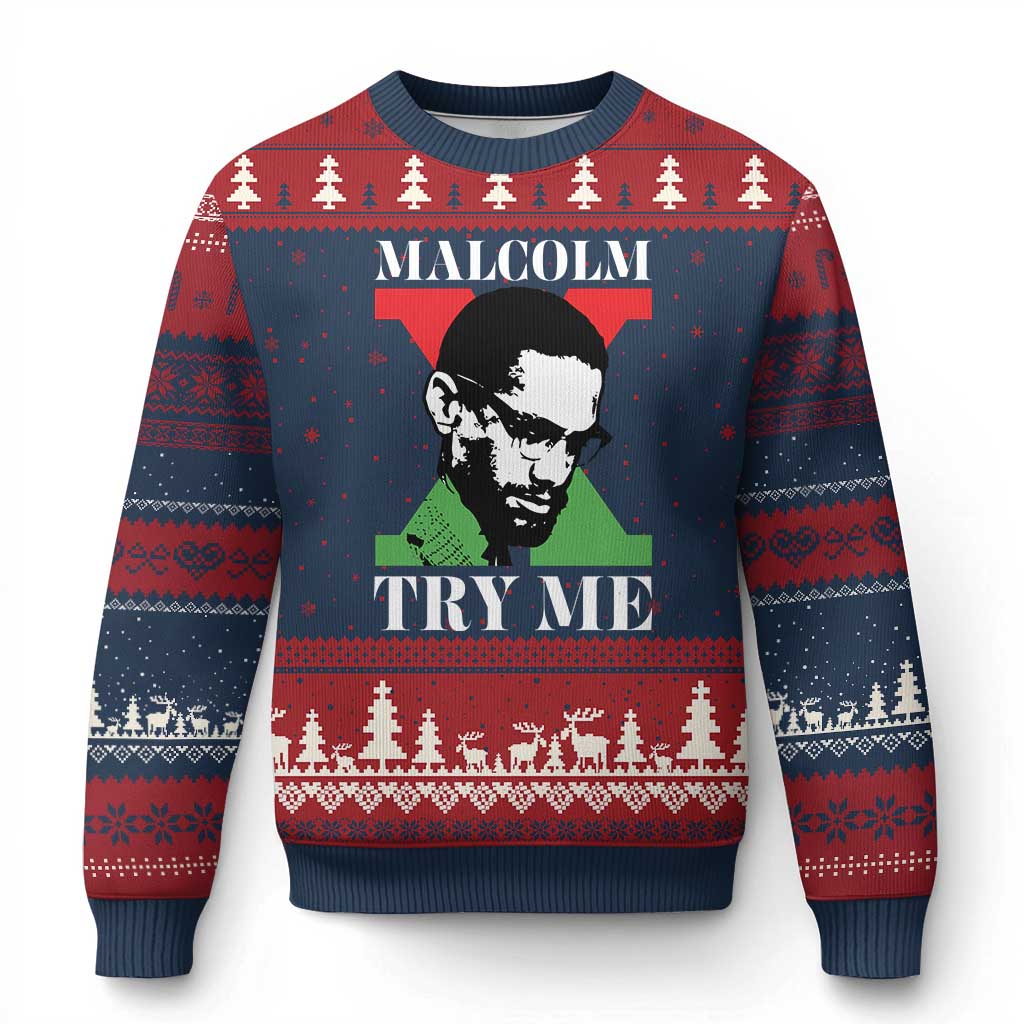Malcolm X Try Me Ugly Christmas Sweater American Civil Rights Leader Quote TS12 Navy Red Print Your Wear