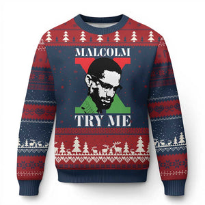 Malcolm X Try Me Ugly Christmas Sweater American Civil Rights Leader Quote TS12 Navy Red Print Your Wear