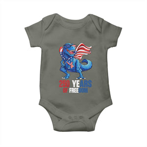 Funny Patriotic Dinosaur Baby Onesie 250 Years Of Freedom TS12 Military Green Print Your Wear