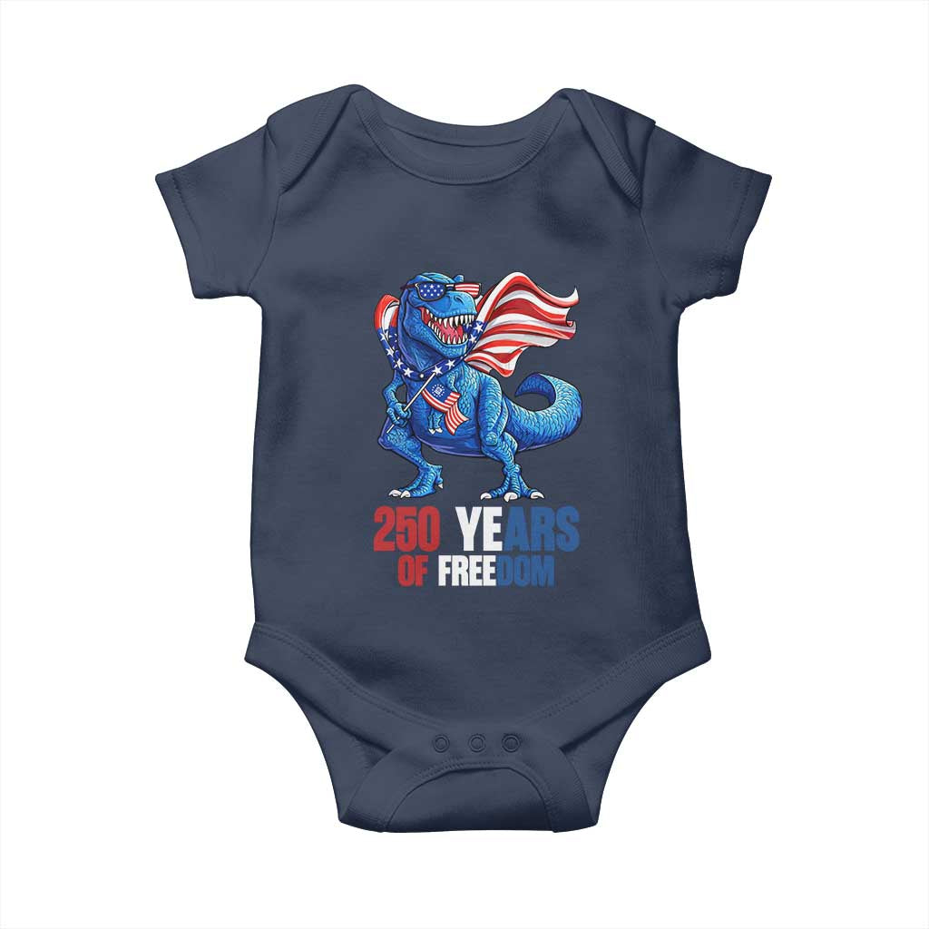 Funny Patriotic Dinosaur Baby Onesie 250 Years Of Freedom TS12 Navy Print Your Wear