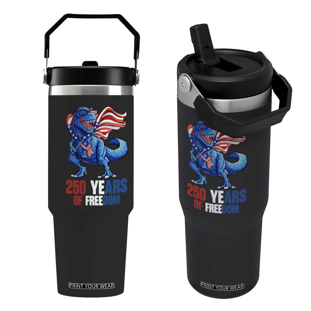Funny Patriotic Dinosaur Flip Straw Tumbler 250 Years Of Freedom TS12 One Size: 30 oz Black Print Your Wear