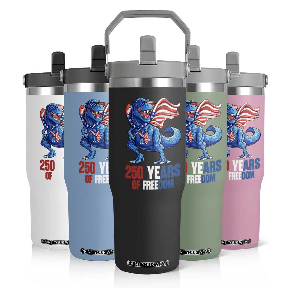Funny Patriotic Dinosaur Flip Straw Tumbler 250 Years Of Freedom TS12 Print Your Wear