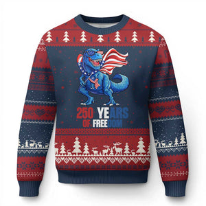 Funny Patriotic Dinosaur Ugly Christmas Sweater 250 Years Of Freedom TS12 Navy Red Print Your Wear