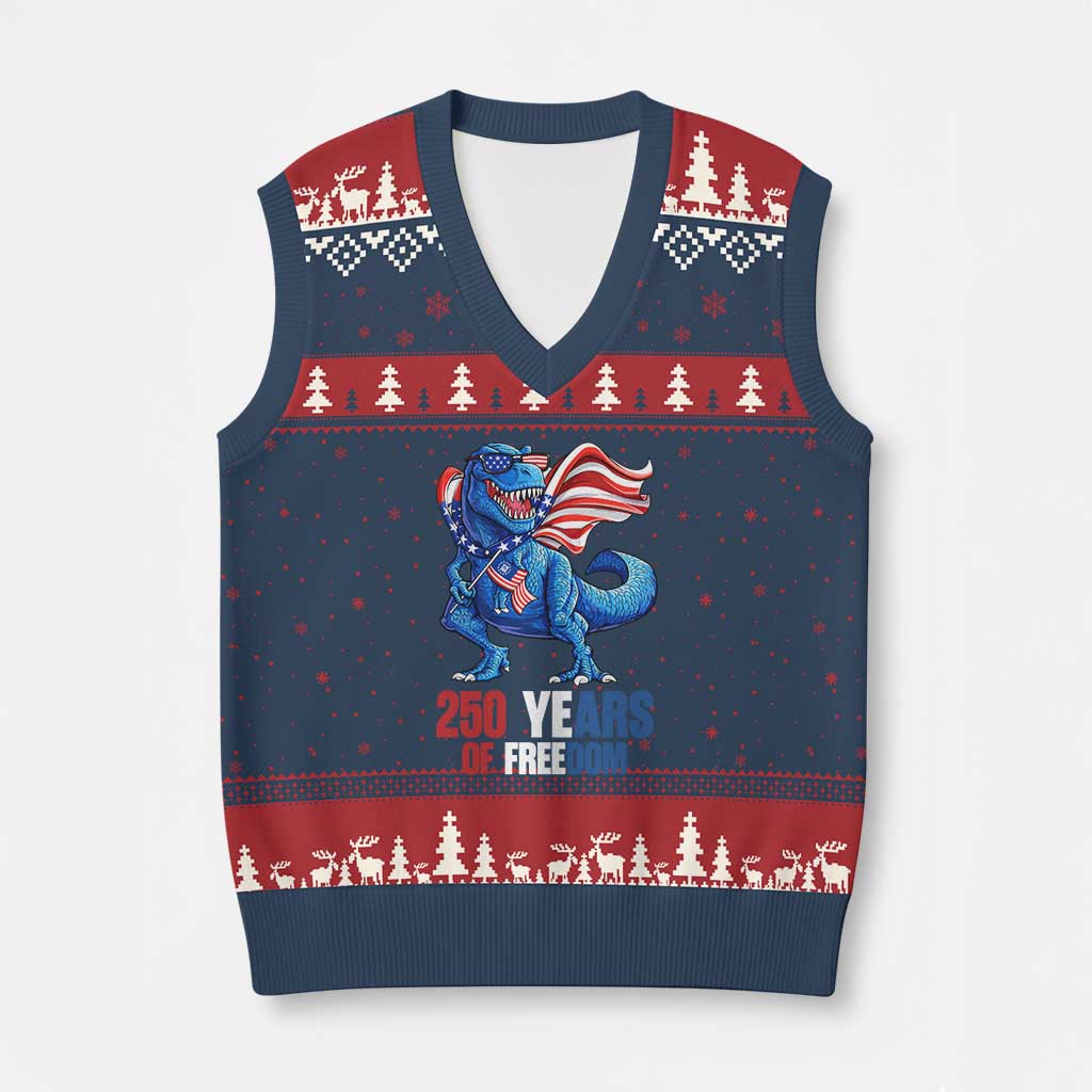 Funny Patriotic Dinosaur V-Neck Knit Sweater Vest 250 Years Of Freedom TS12 Navy Red Print Your Wear