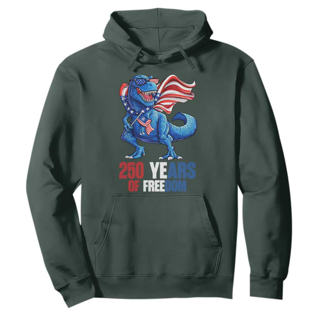 Funny Patriotic Dinosaur Hoodie 250 Years Of Freedom TS12 Dark Forest Green Print Your Wear