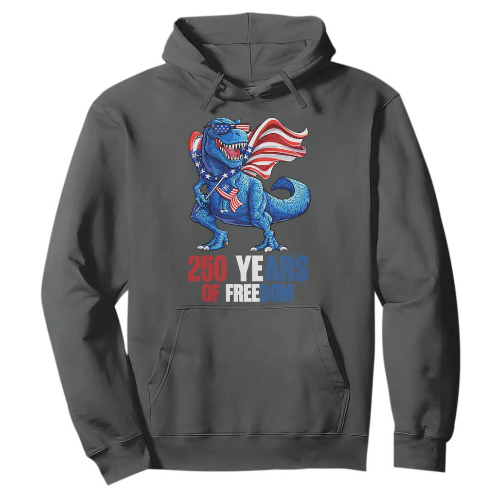 Funny Patriotic Dinosaur Hoodie 250 Years Of Freedom TS12 Dark Heather Print Your Wear