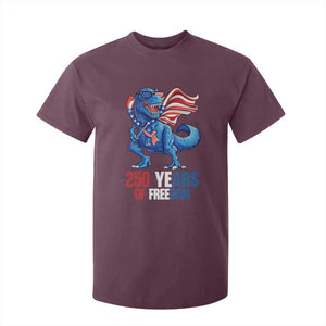 Funny Patriotic Dinosaur T Shirt For Kid 250 Years Of Freedom TS12 Maroon Print Your Wear