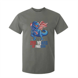 Funny Patriotic Dinosaur T Shirt For Kid 250 Years Of Freedom TS12 Military Green Print Your Wear