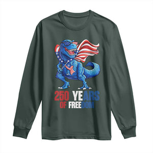 Funny Patriotic Dinosaur Long Sleeve Shirt 250 Years Of Freedom TS12 Dark Forest Green Print Your Wear