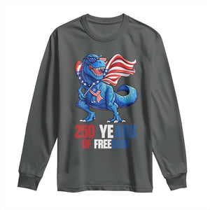 Funny Patriotic Dinosaur Long Sleeve Shirt 250 Years Of Freedom TS12 Dark Heather Print Your Wear