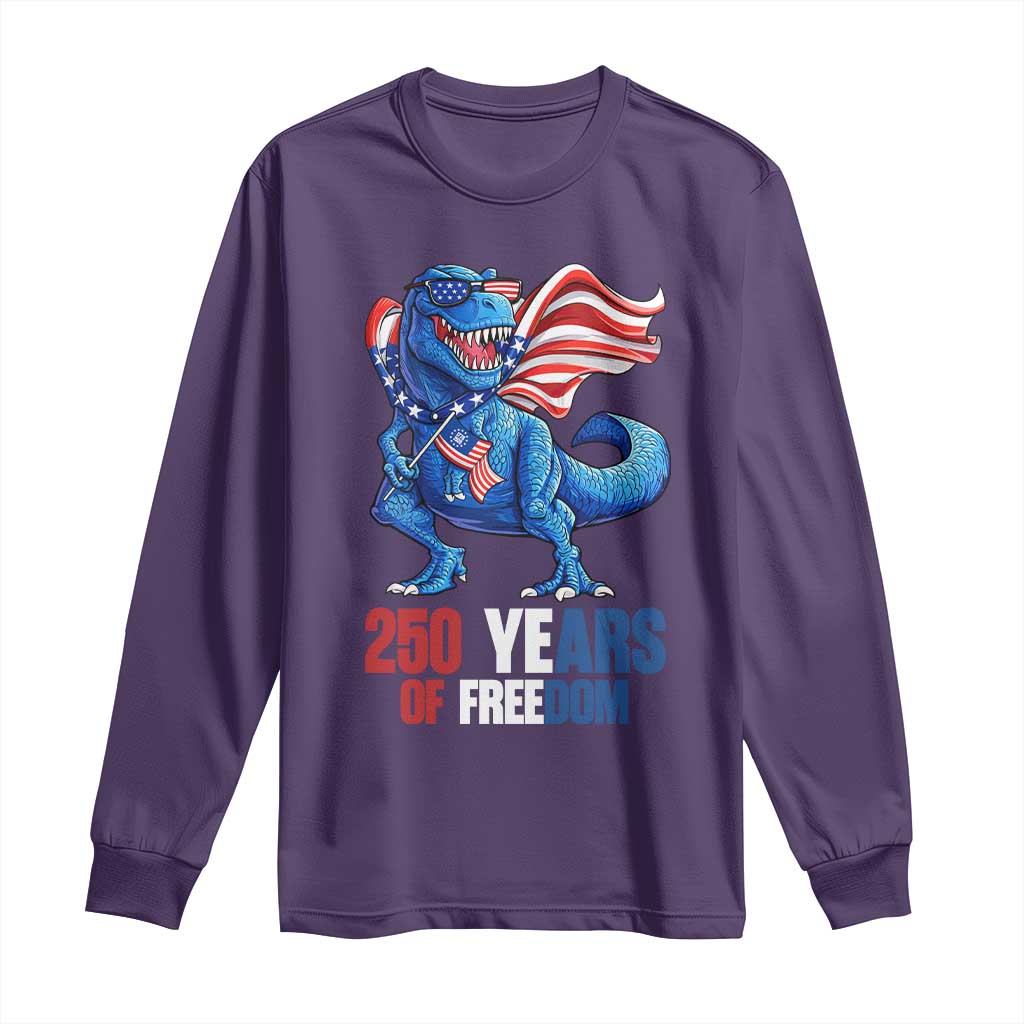 Funny Patriotic Dinosaur Long Sleeve Shirt 250 Years Of Freedom TS12 Purple Print Your Wear