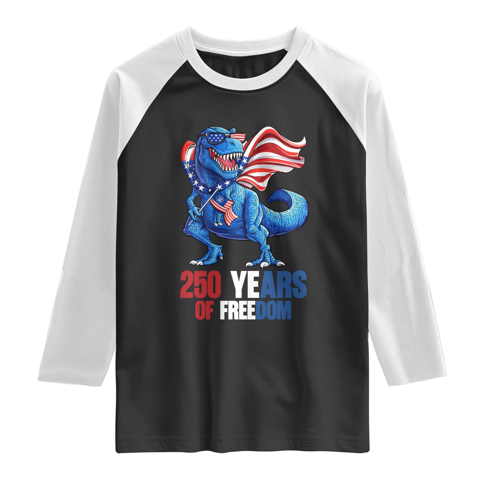Funny Patriotic Dinosaur Raglan Shirt 250 Years Of Freedom TS12 Black White Print Your Wear